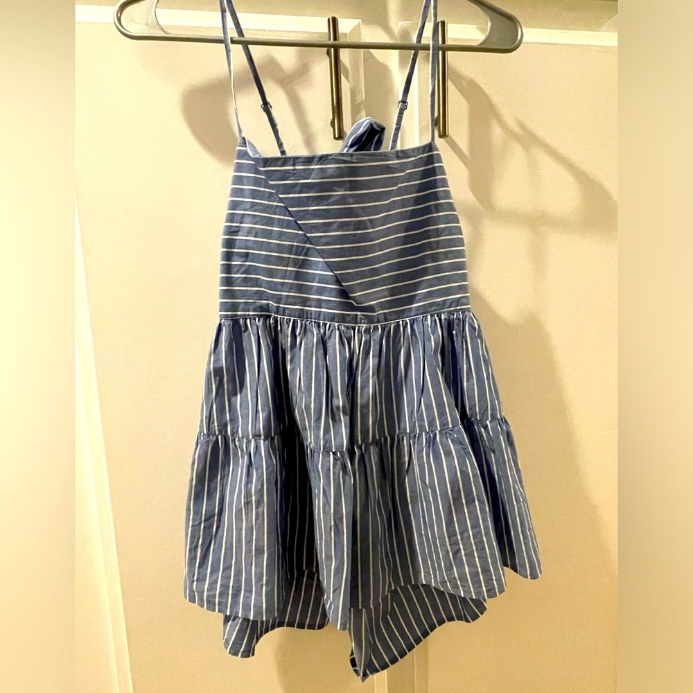 American Eagle Outfitters Blue and White Striped Tiered Tank size lg